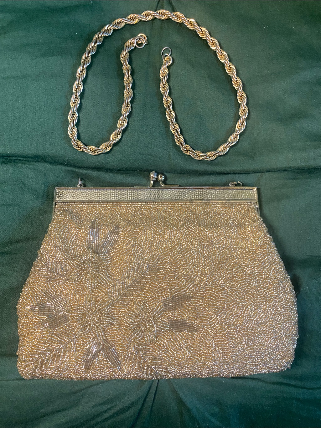 Gold Beaded Evening Clutch Bag